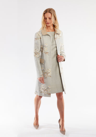 Campbell Coat | Jean Silver Floral Linen