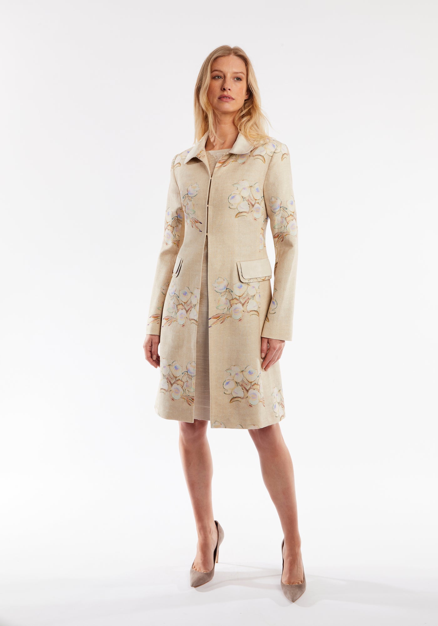 Campbell Coat | Jean Oyster Floral Linen