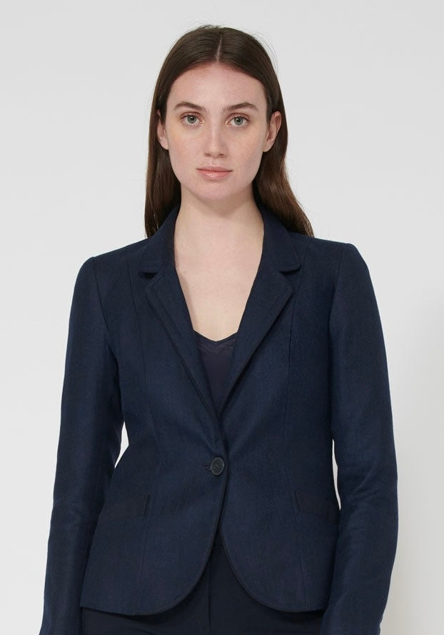 Tallulah Jacket | Navy Herringbone Linen