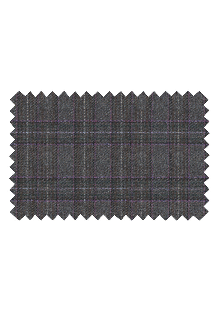 Fabric swatch of purple check wool
