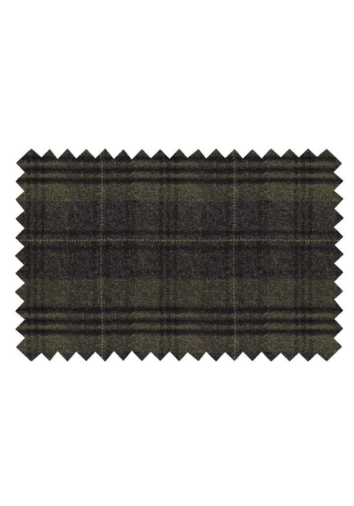 Fabric swatch of grey and green check wool