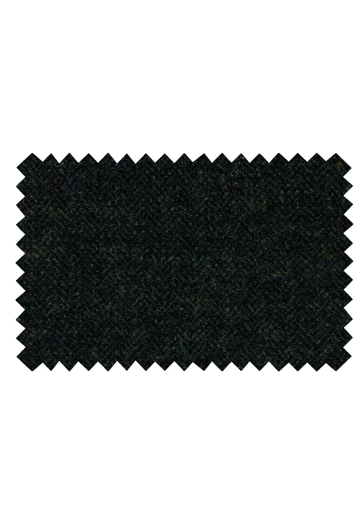 Fabric swatch of green melange herringbone wool
