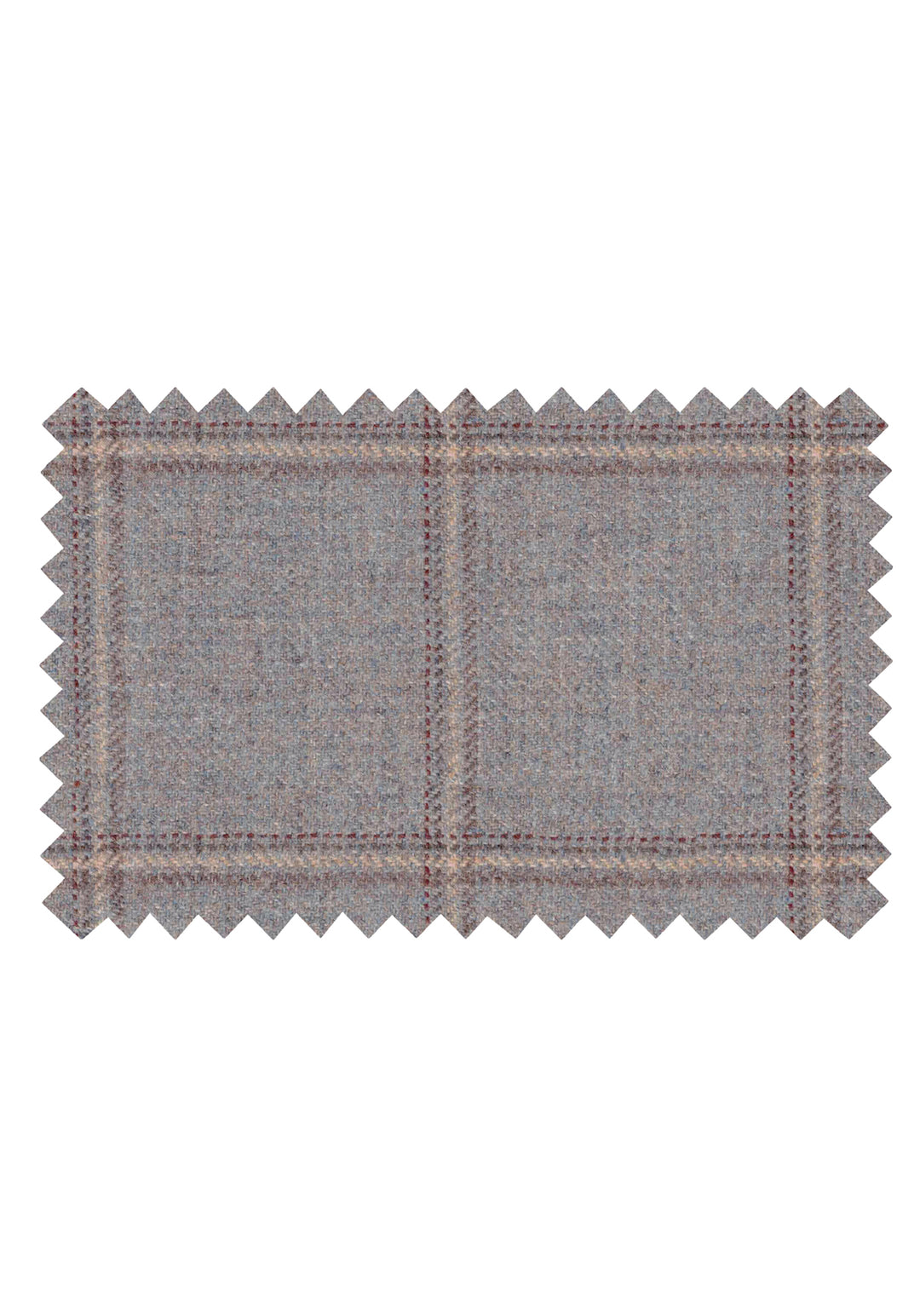 Fabric swatch of dove blue and cream check wool