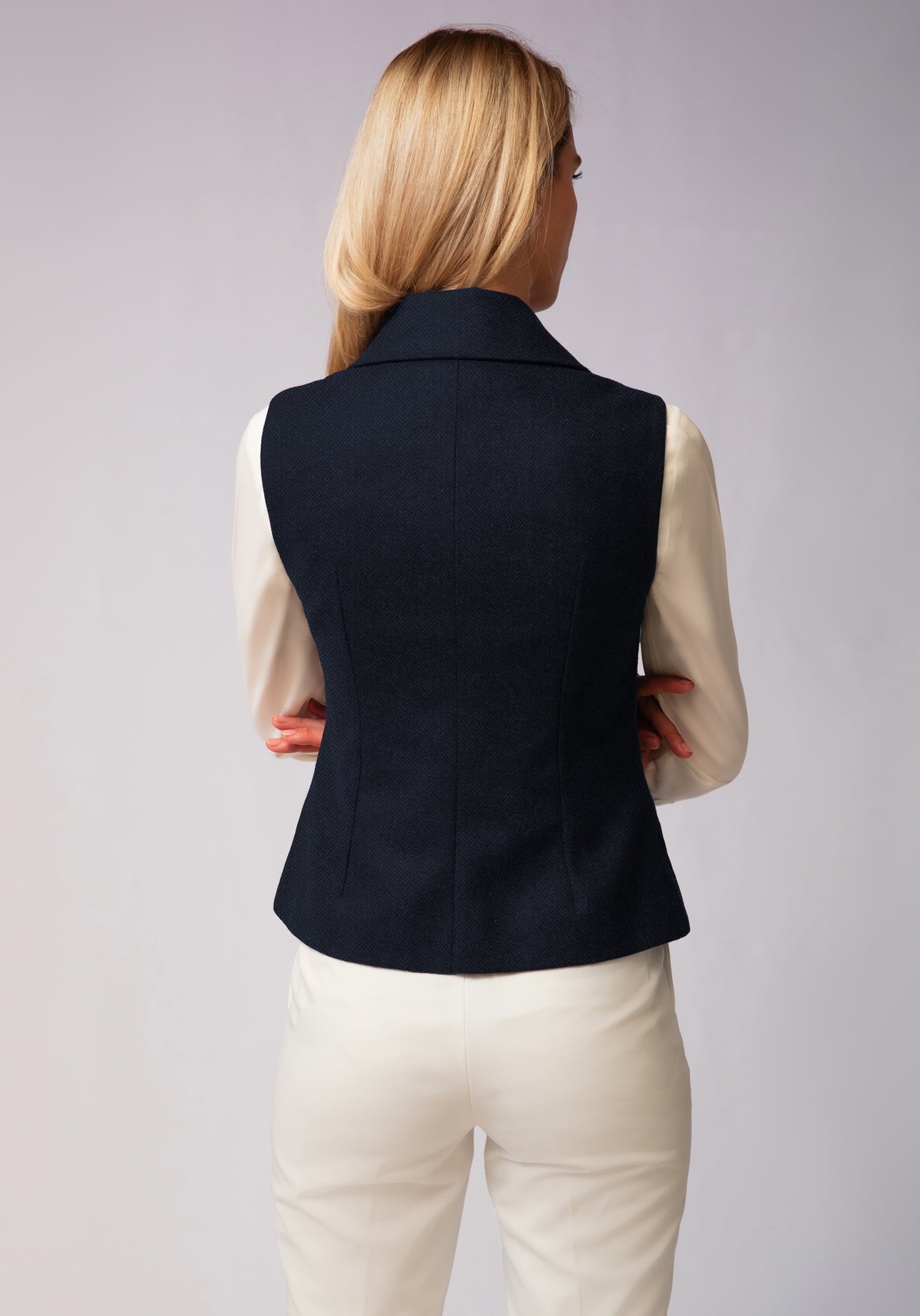 Alexander Waistcoat | Navy Herringbone Lambswool