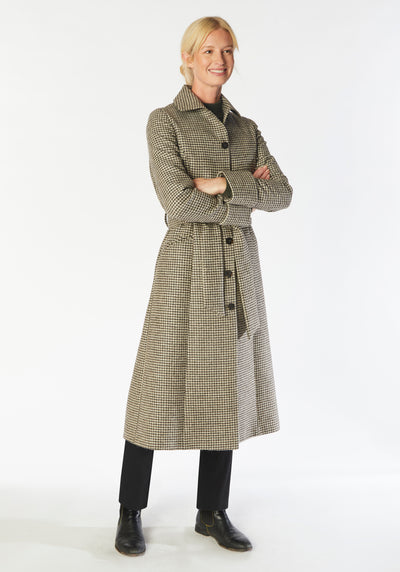 belted coat charcoal houndstooth