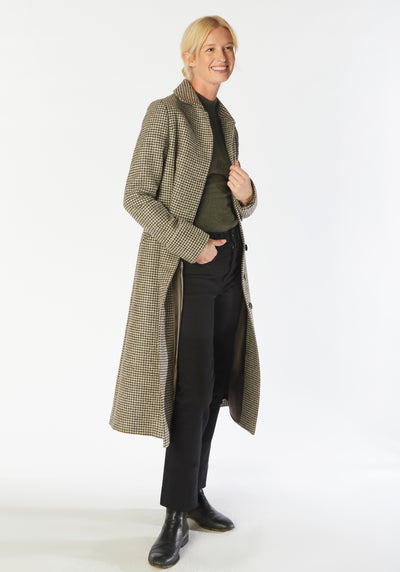 belted coat charcoal houndstooth