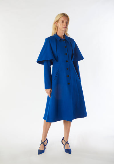 capelet coat bright blue felt
