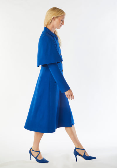 capelet coat bright blue felt