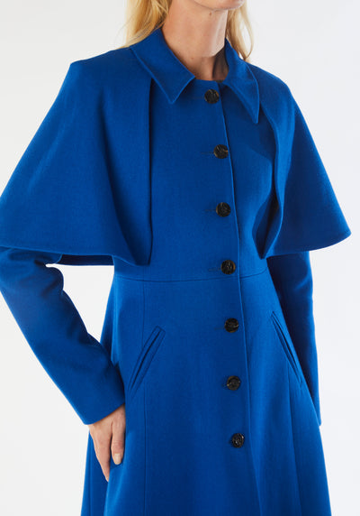 capelet coat bright blue felt