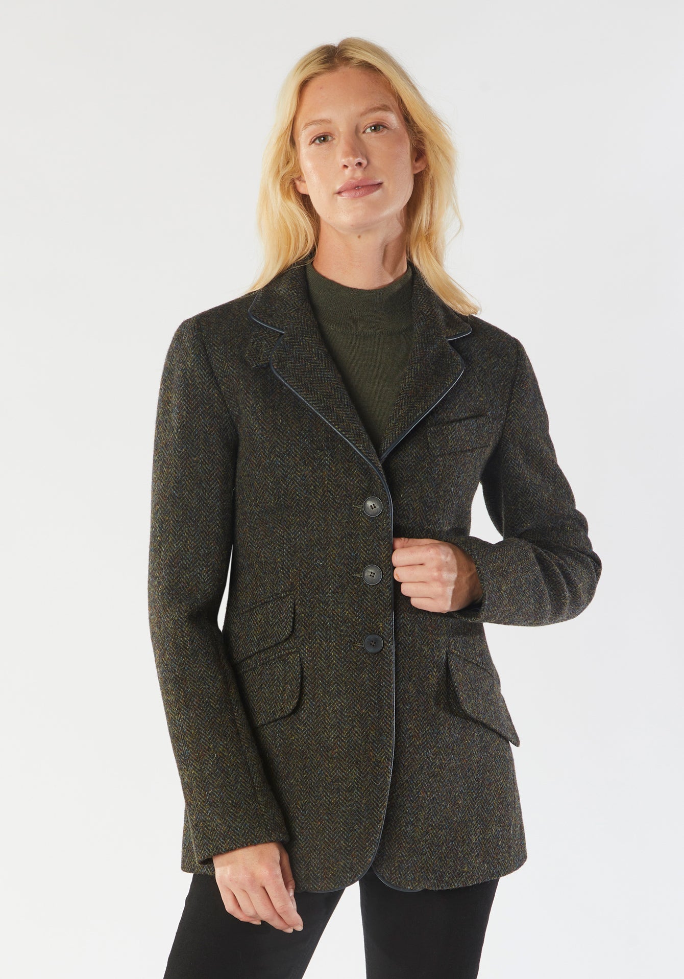 cass jacket dark green herringbone tweed