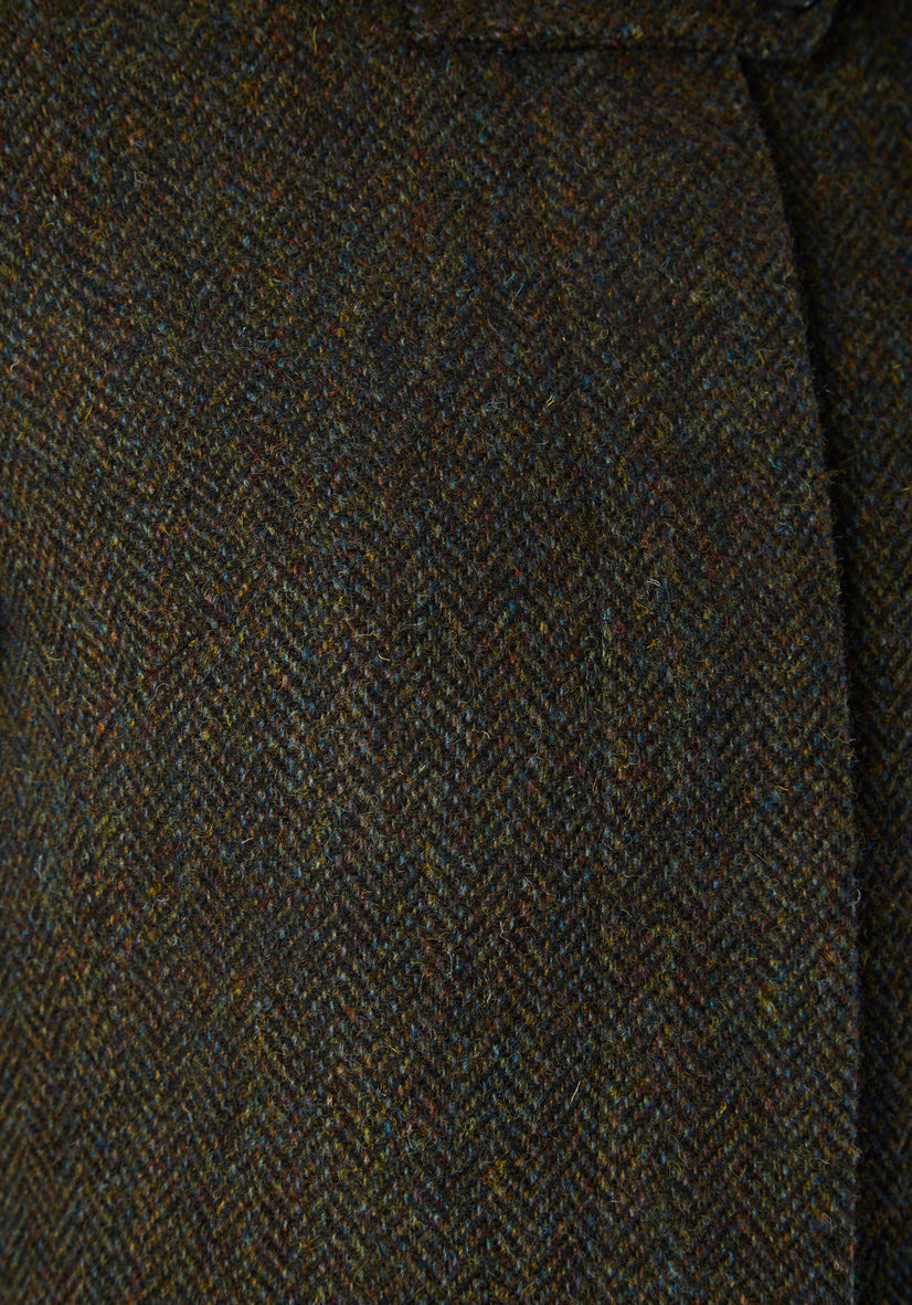 contrast coat dark green herringbone tweed