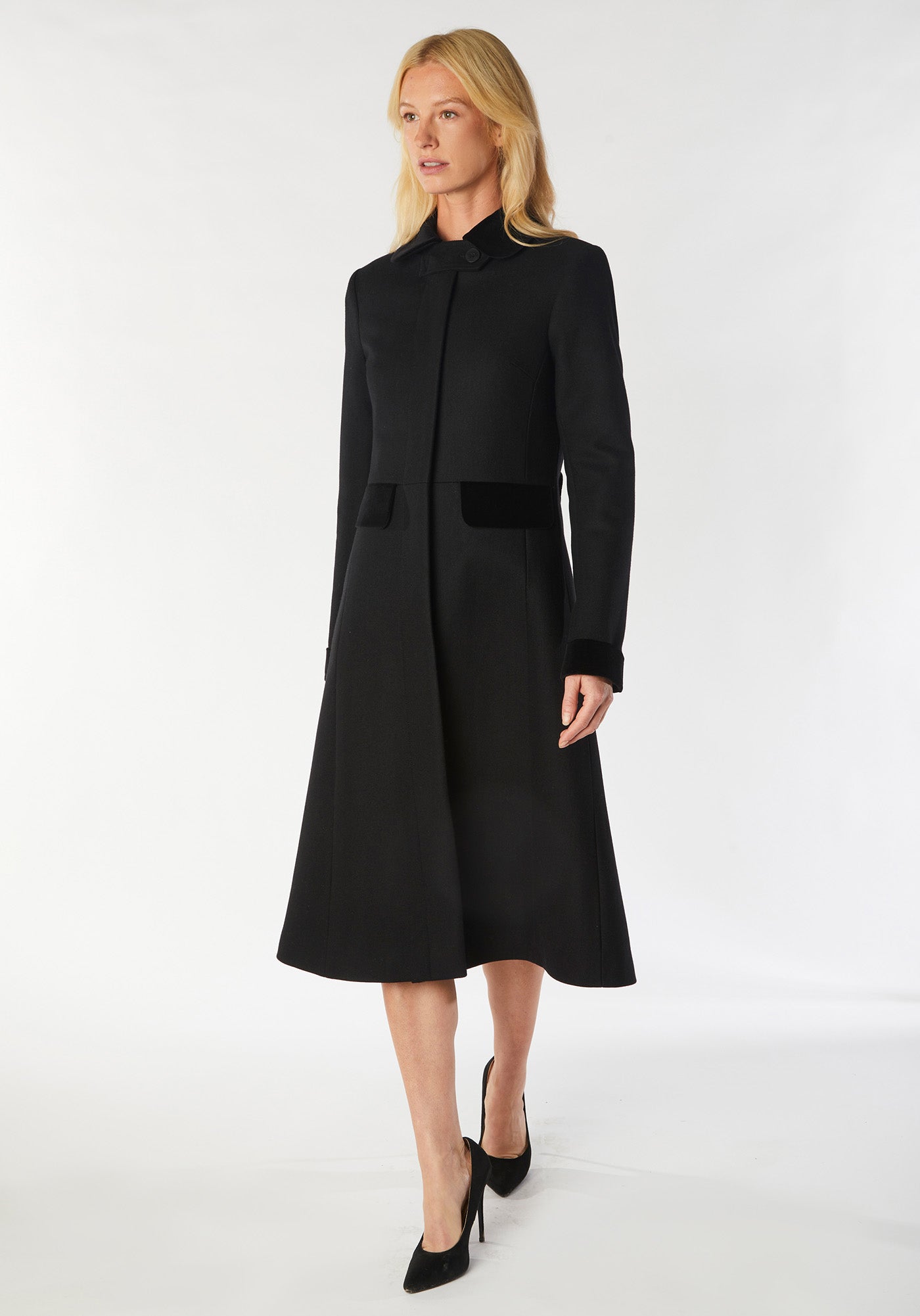 contrast coat black wool