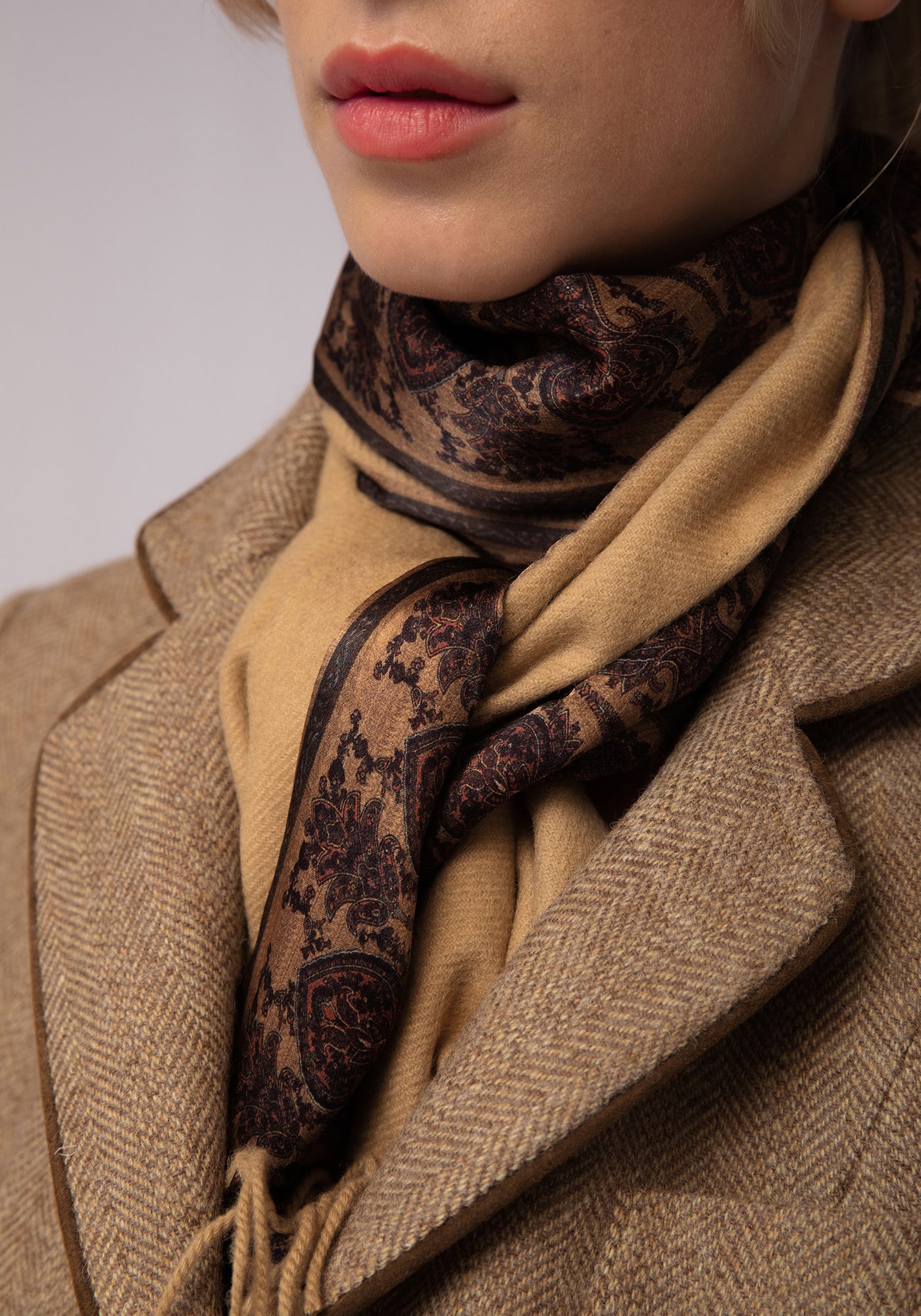 Camel Cashmere Scarf | Antique Paisley Silk