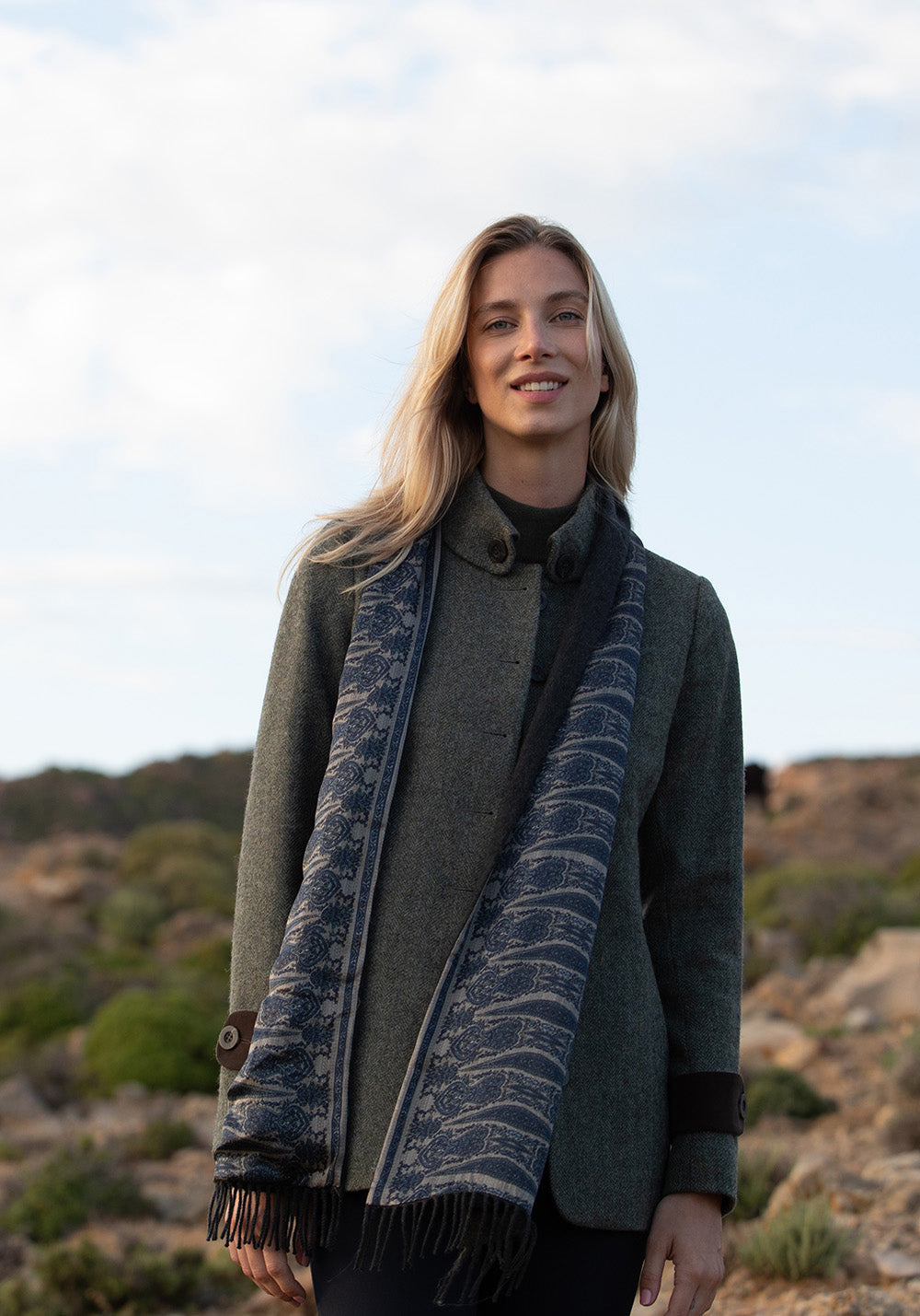 Charcoal Cashmere Scarf | Navy Paisley Silk