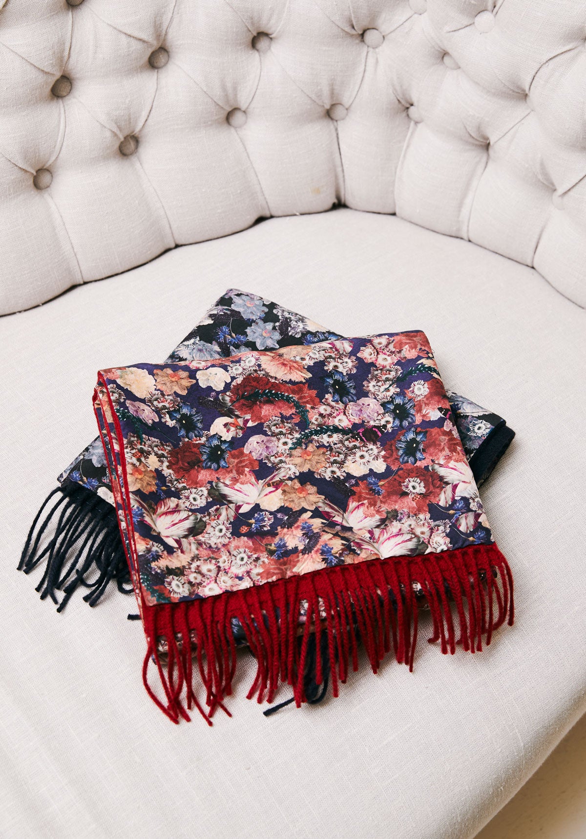 Red Cashmere Scarf | Autumn Floral Silk