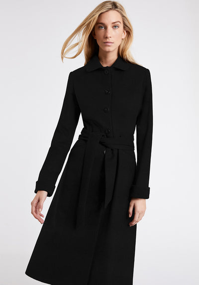 Belted Coat | Black Herringbone