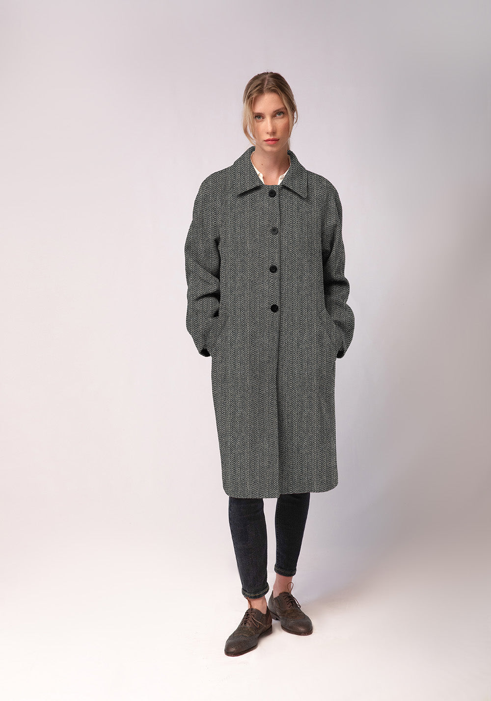 Dari Coat | Black and White Herringbone
