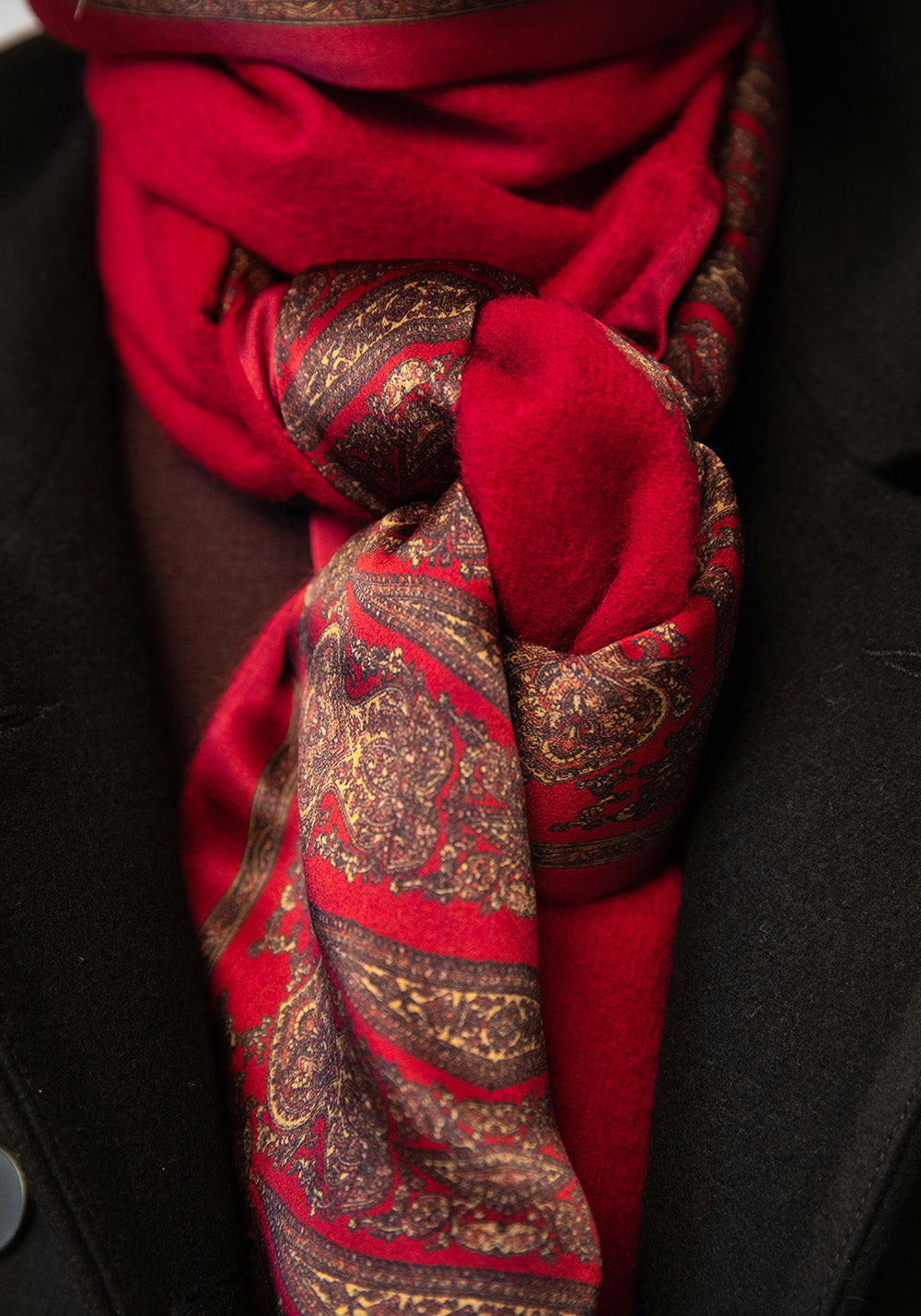 Red Cashmere Scarf | Red Paisley Silk