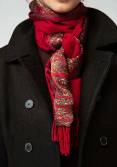Red Cashmere Scarf | Red Paisley Silk
