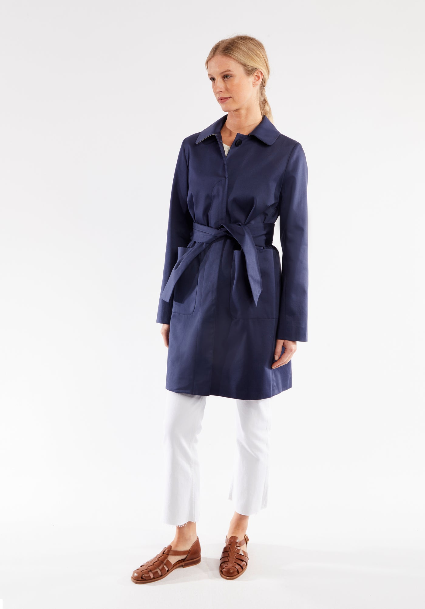 Bailey Coat | Navy Cotton Satin
