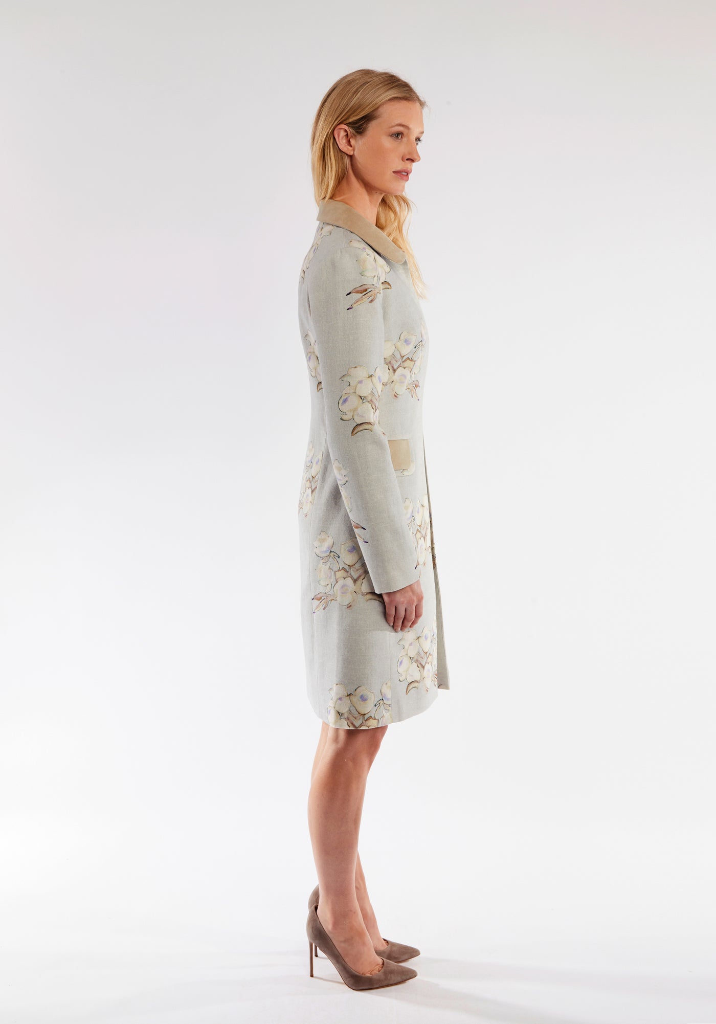 Campbell Coat | Jean Silver Floral Linen