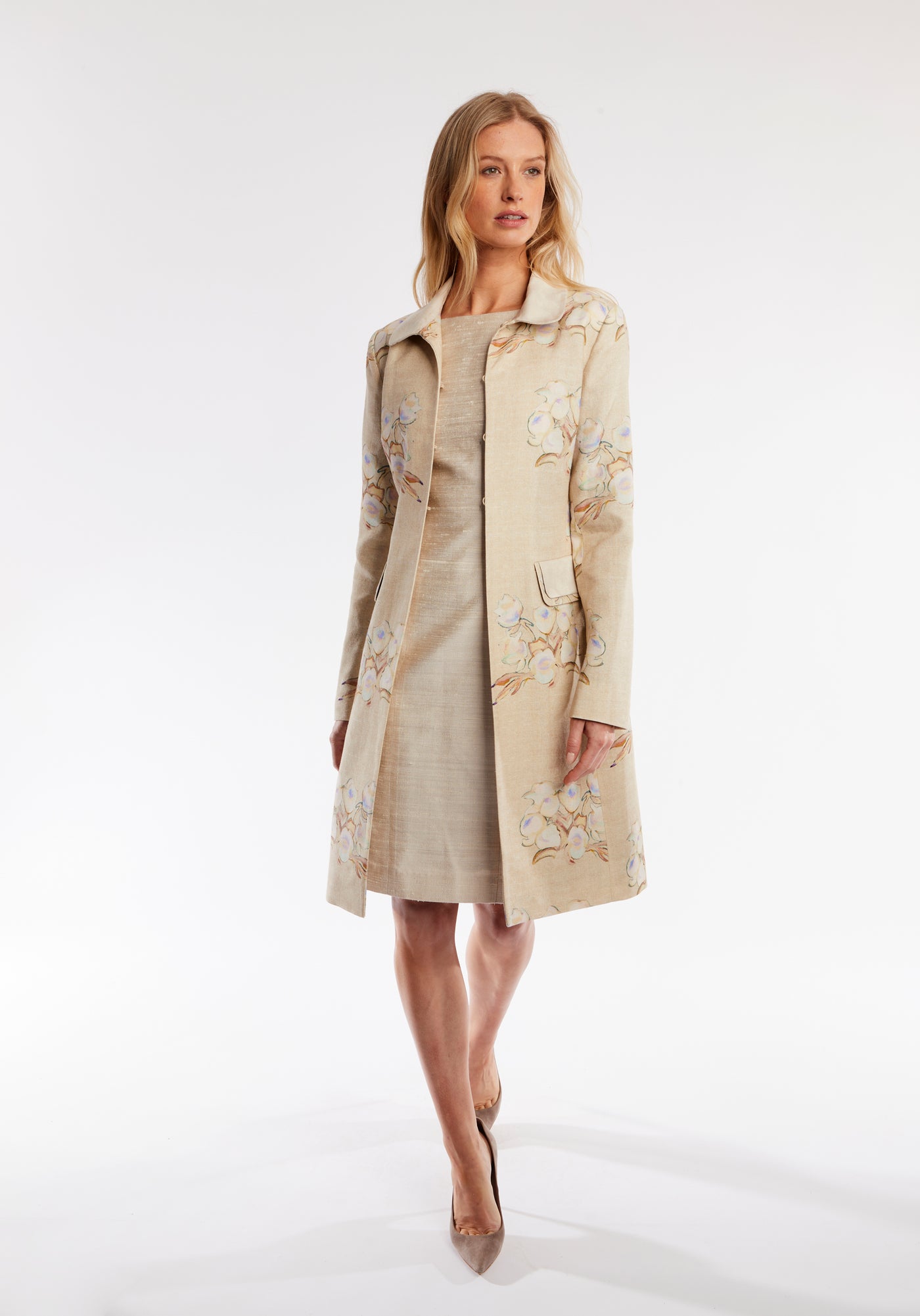 Campbell Coat | Jean Oyster Floral Linen