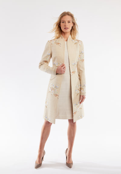 Libby Coat | Jean Oyster Floral Linen