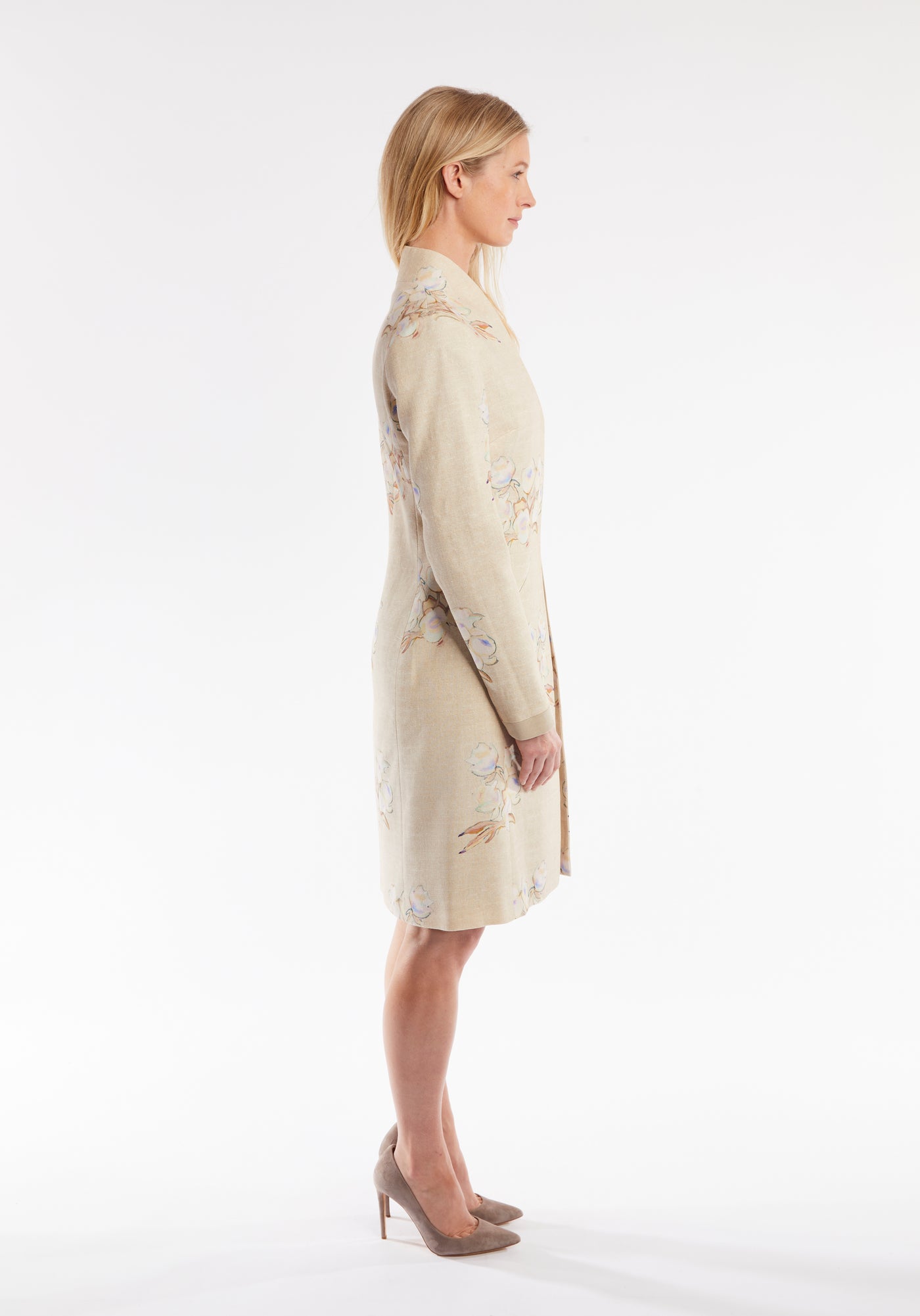 Libby Coat | Jean Oyster Floral Linen