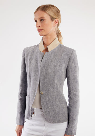 Tallulah Jacket | Navy White Linen